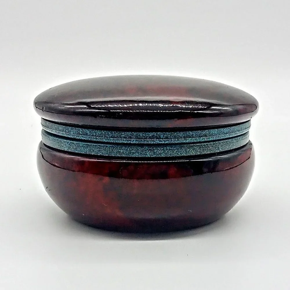 Brown Alabaster Hand-Carved Hinged Trinket Box